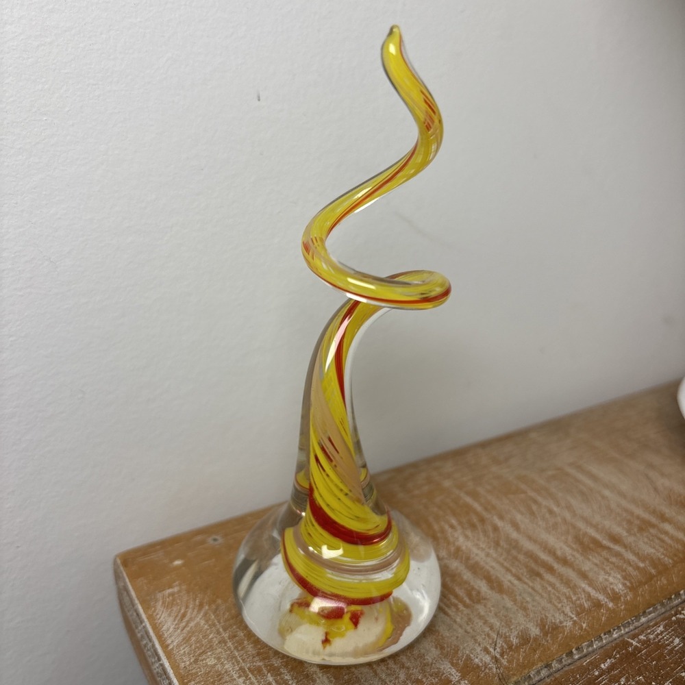 Ron Hinkle Art Glass Spiral Abstract Ring Holder Paperweight Signed 2012  5.5"